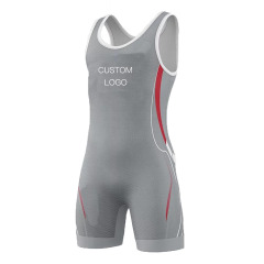 Grey color custom logo and stripes mens wrestling singlet shirt