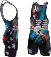 Custom Printing American Eagle Wrestling Singlet with Silicon Gripper