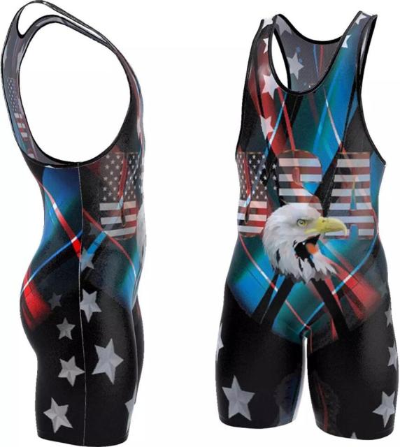 Custom Printing American Eagle Wrestling Singlet with Silicon Gripper