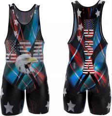 Custom Printing American Eagle Wrestling Singlet with Silicon Gripper