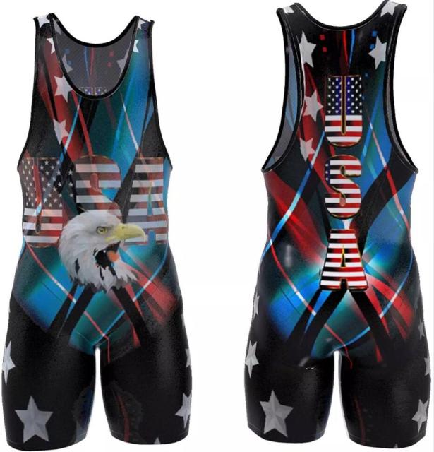 Custom Printing American Eagle Wrestling Singlet with Silicon Gripper