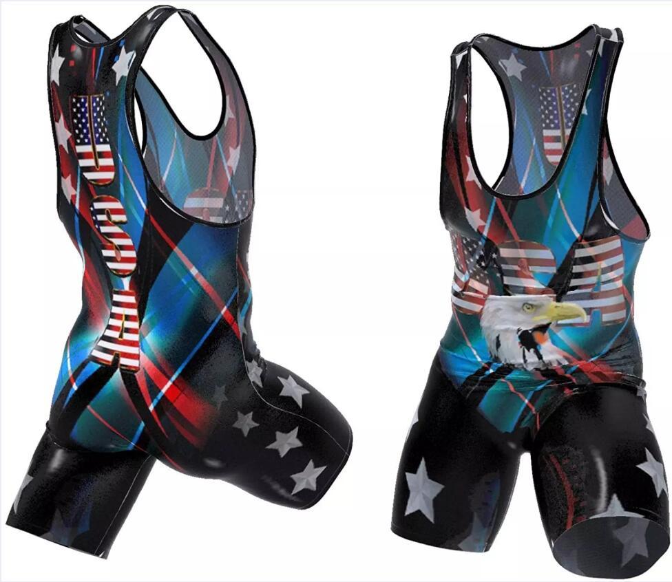 Custom Printing American Eagle Wrestling Singlet with Silicon Gripper