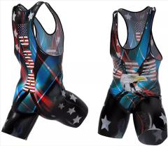 Custom Printing American Eagle Wrestling Singlet with Silicon Gripper