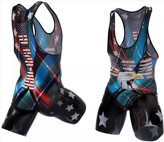 Custom Printing American Eagle Wrestling Singlet with Silicon Gripper