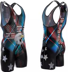 Custom Printing American Eagle Wrestling Singlet with Silicon Gripper