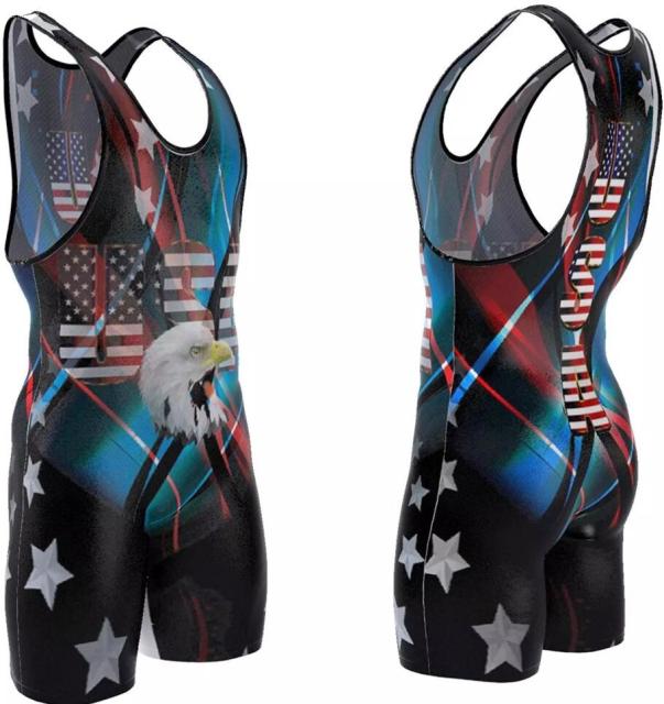 Custom Printing American Eagle Wrestling Singlet with Silicon Gripper