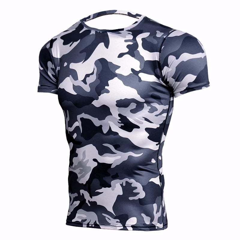 Camo Printing Mens Gym Fitness Compression T Shirts Shorts