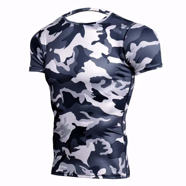 Camo Printing Mens Gym Fitness Compression T Shirts Shorts