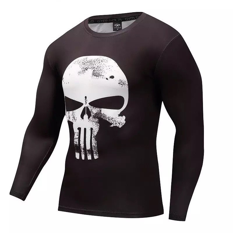 Skull Printing Long Sleeve Mens Combat BJJ Rash Guard
