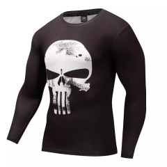 Skull Printing Long Sleeve Mens Combat BJJ Rash Guard