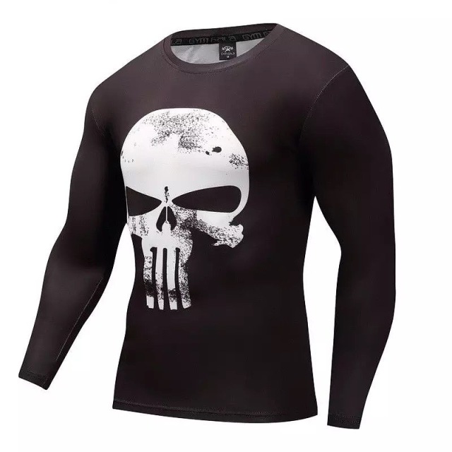 Skull Printing Long Sleeve Mens Combat BJJ Rash Guard