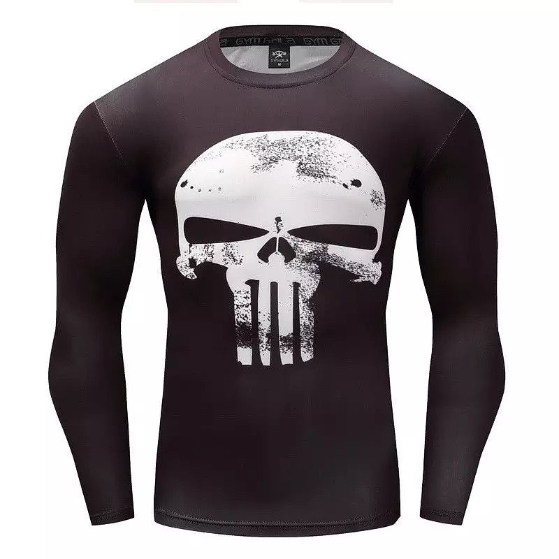 Skull Printing Long Sleeve Mens Combat BJJ Rash Guard
