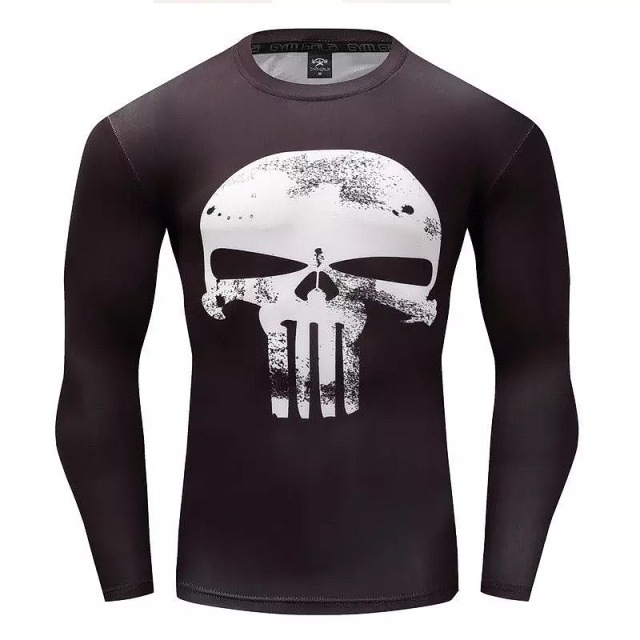 Skull Printing Long Sleeve Mens Combat BJJ Rash Guard