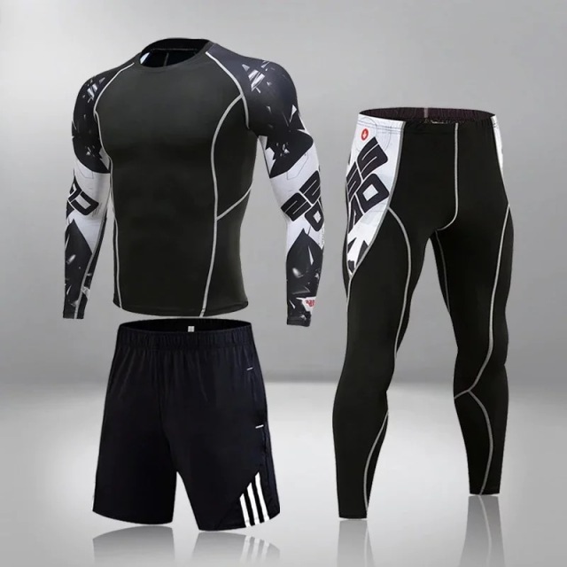 Multi Color Designs for MMA Combat Compress T-shirts Rashguards and Spats Set