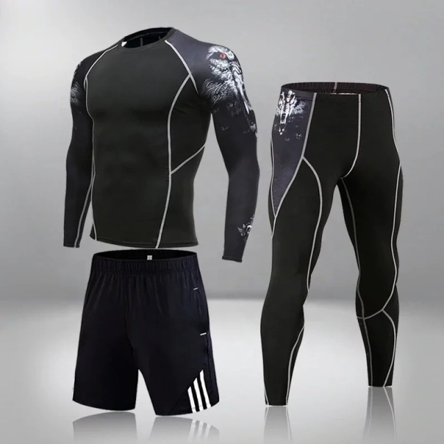 Multi Color Designs for MMA Combat Compress T-shirts Rashguards and Spats Set