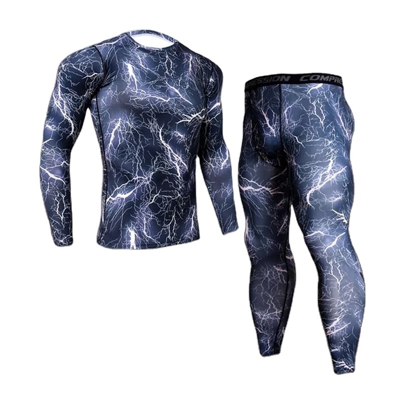 Camo Printing Mens Gym Fitness Compression T Shirts Shorts