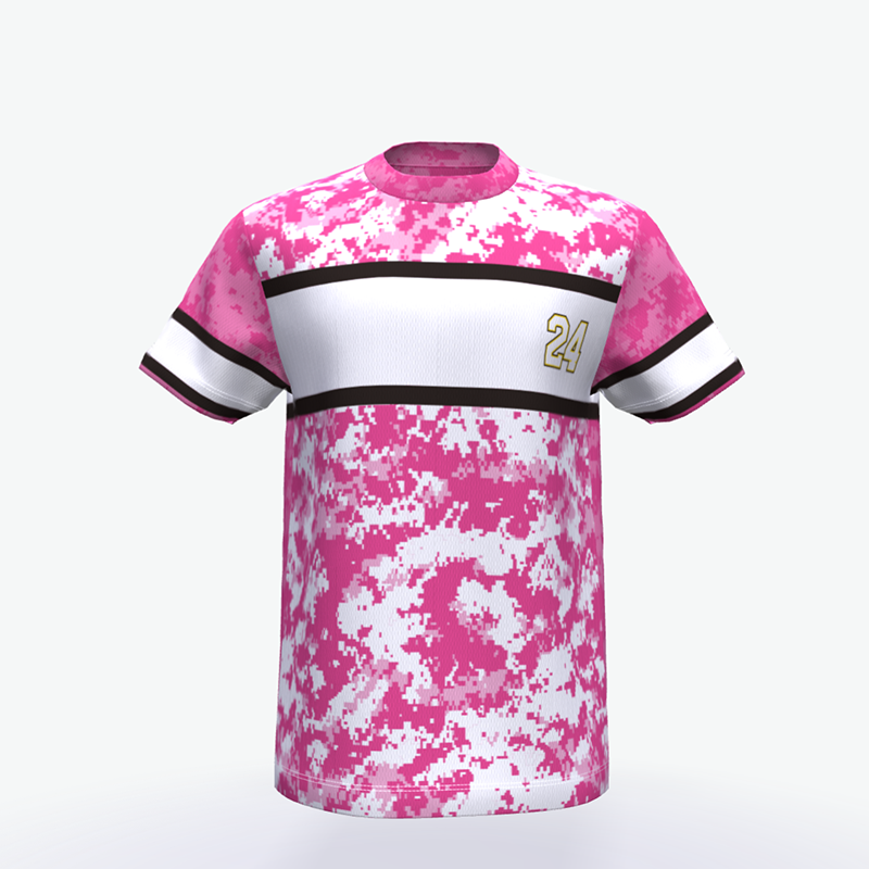Pink color camo full printing baseball jersey t shirts