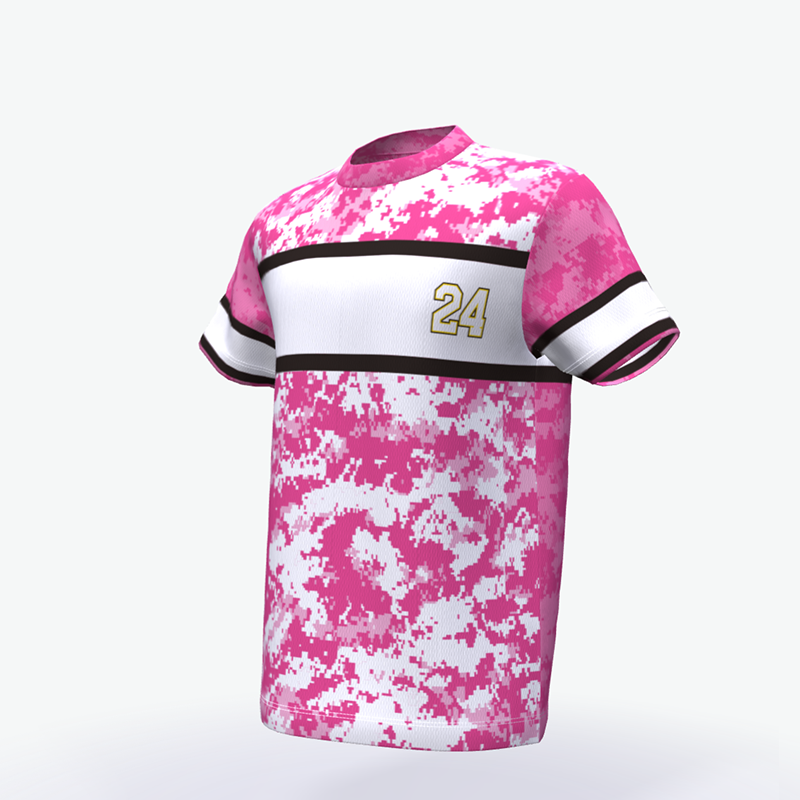 Pink color camo full printing baseball jersey t shirts