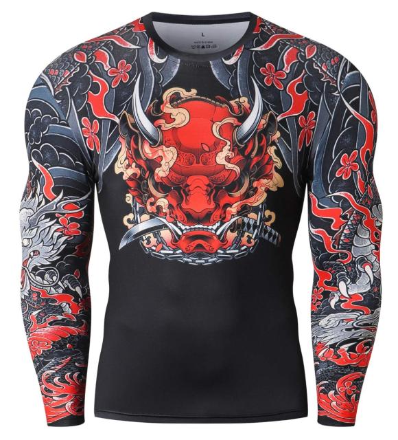 Print MMA Rash Guard Cool Dry Compression Sports Shirt Long Sleeve Base Layer