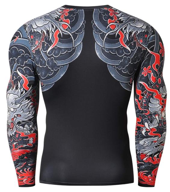 Print MMA Rash Guard Cool Dry Compression Sports Shirt Long Sleeve Base Layer