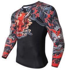 Print MMA Rash Guard Cool Dry Compression Sports Shirt Long Sleeve Base Layer