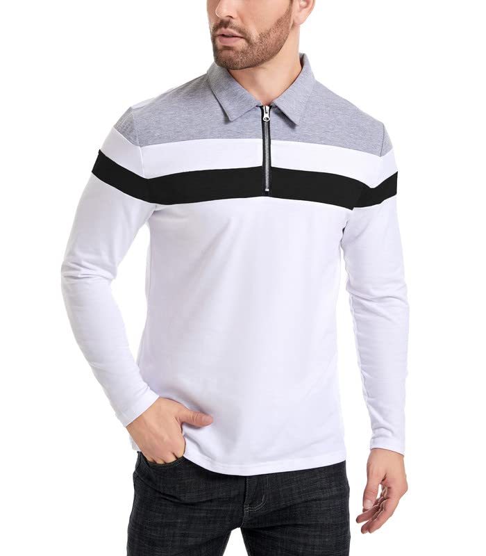 Long Sleeve Polo Shirt 1_4 Zip Casual Slim Fit Lapel Neck Basic Designed Shirt
