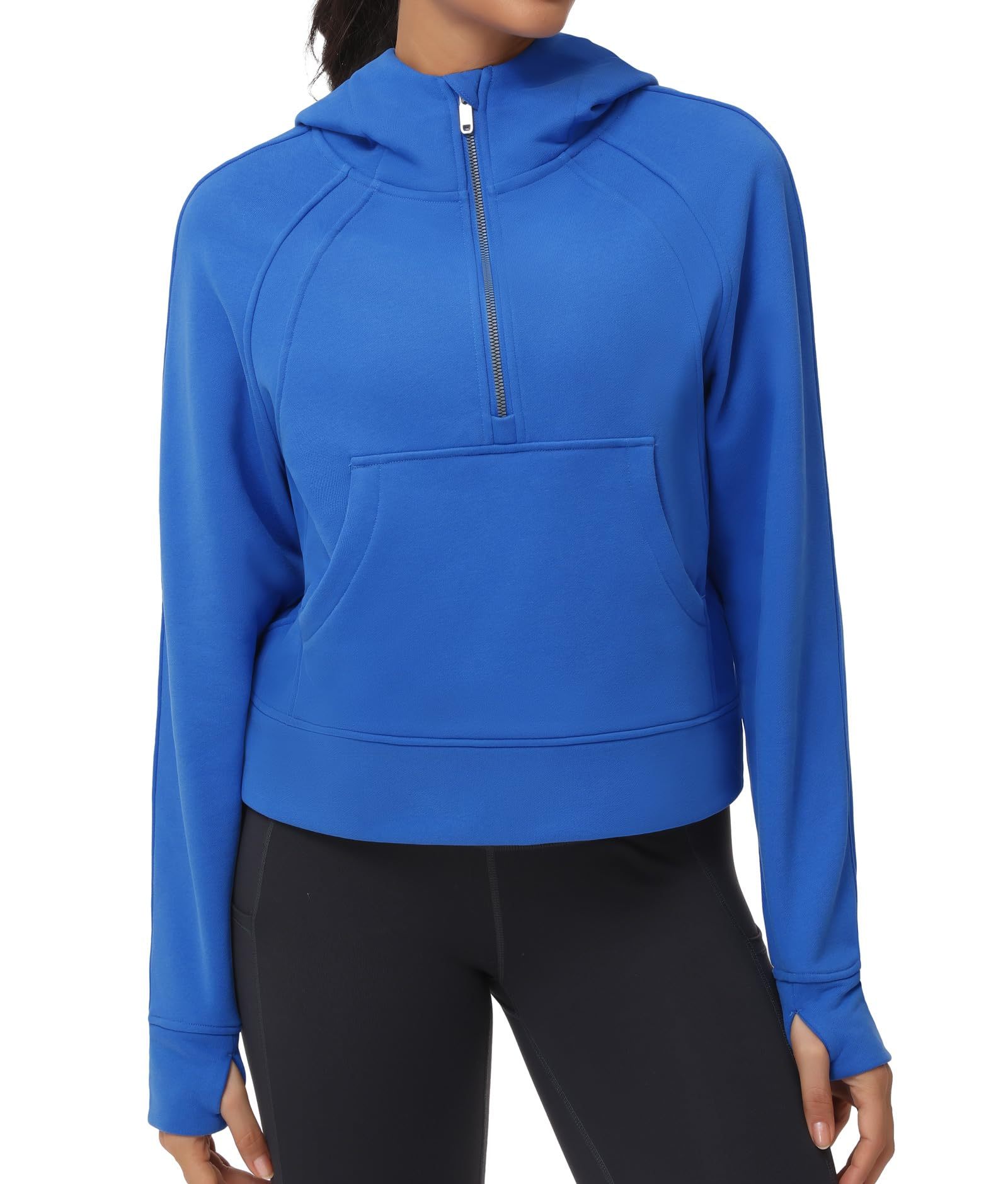 Womens' Hoodies Half Zip Long Sleeve Fleece Crop Pullover Sweatshirts with Pockets Thumb Hole