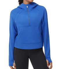 Womens' Hoodies Half Zip Long Sleeve Fleece Crop Pullover Sweatshirts with Pockets Thumb Hole