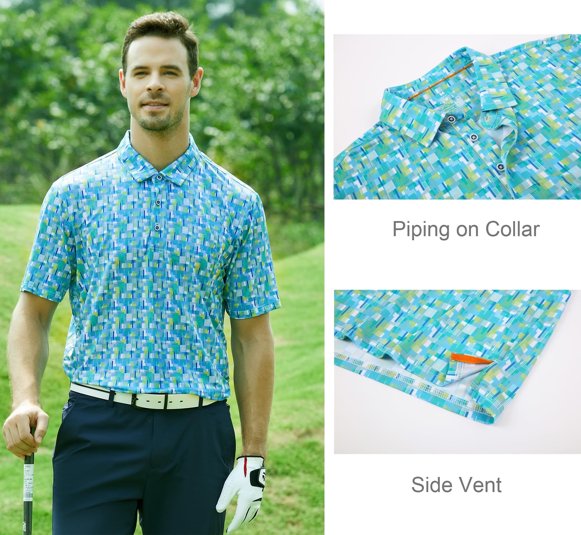 Polo Shirt Dry Fit Performance Short Sleeve Print Moisture Wicking Collared Golf Shirt