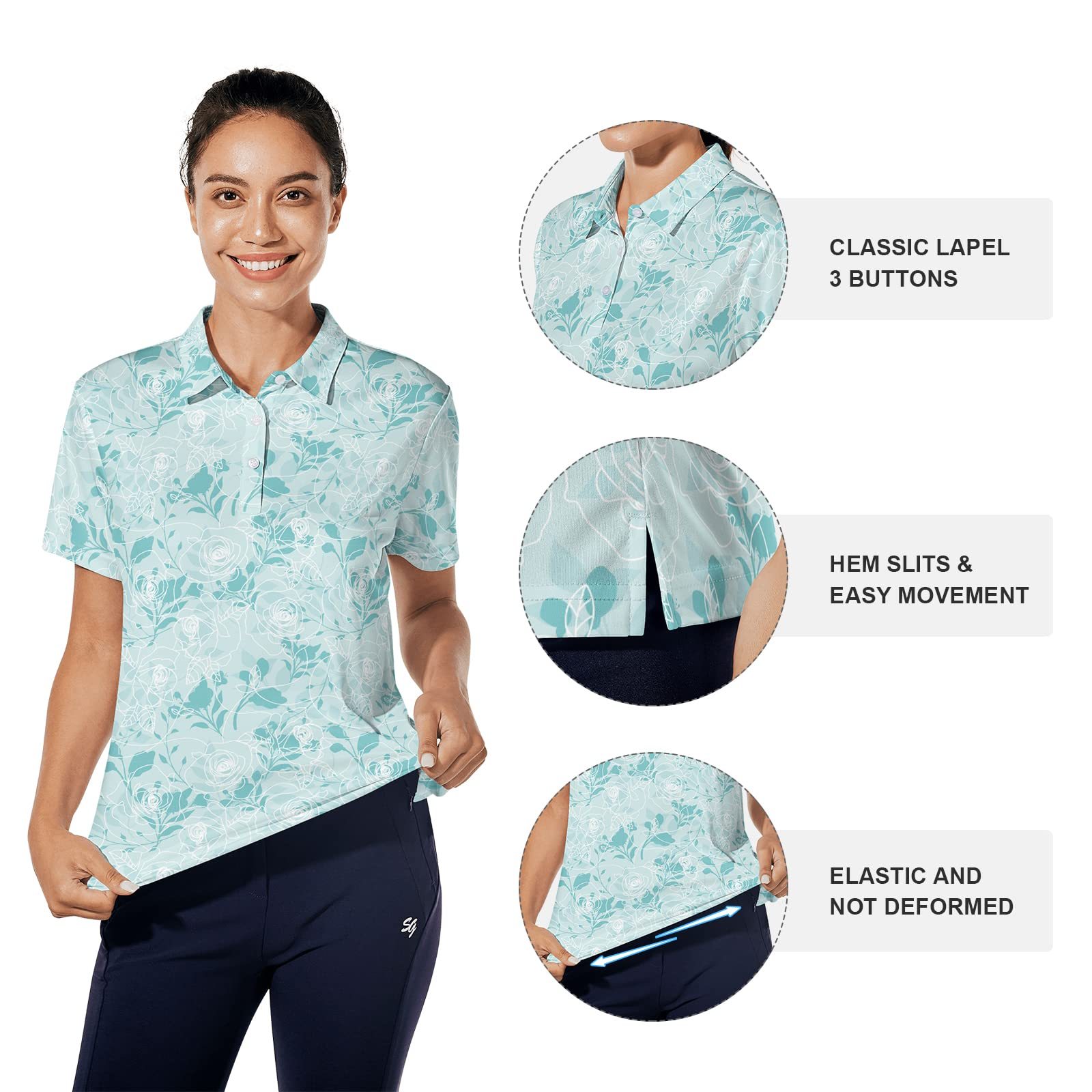 Women's Printed Polo Shirt Lightweight Short Sleeve Golf Shirts Quick Dry Workout Golf Polo Shirt