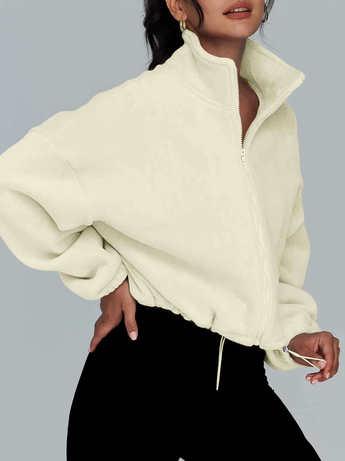 2024 Latest Womens Zip Up Hoodie Oversized Sweatshirt Long Sleeve Crop Sherpa Hoodie