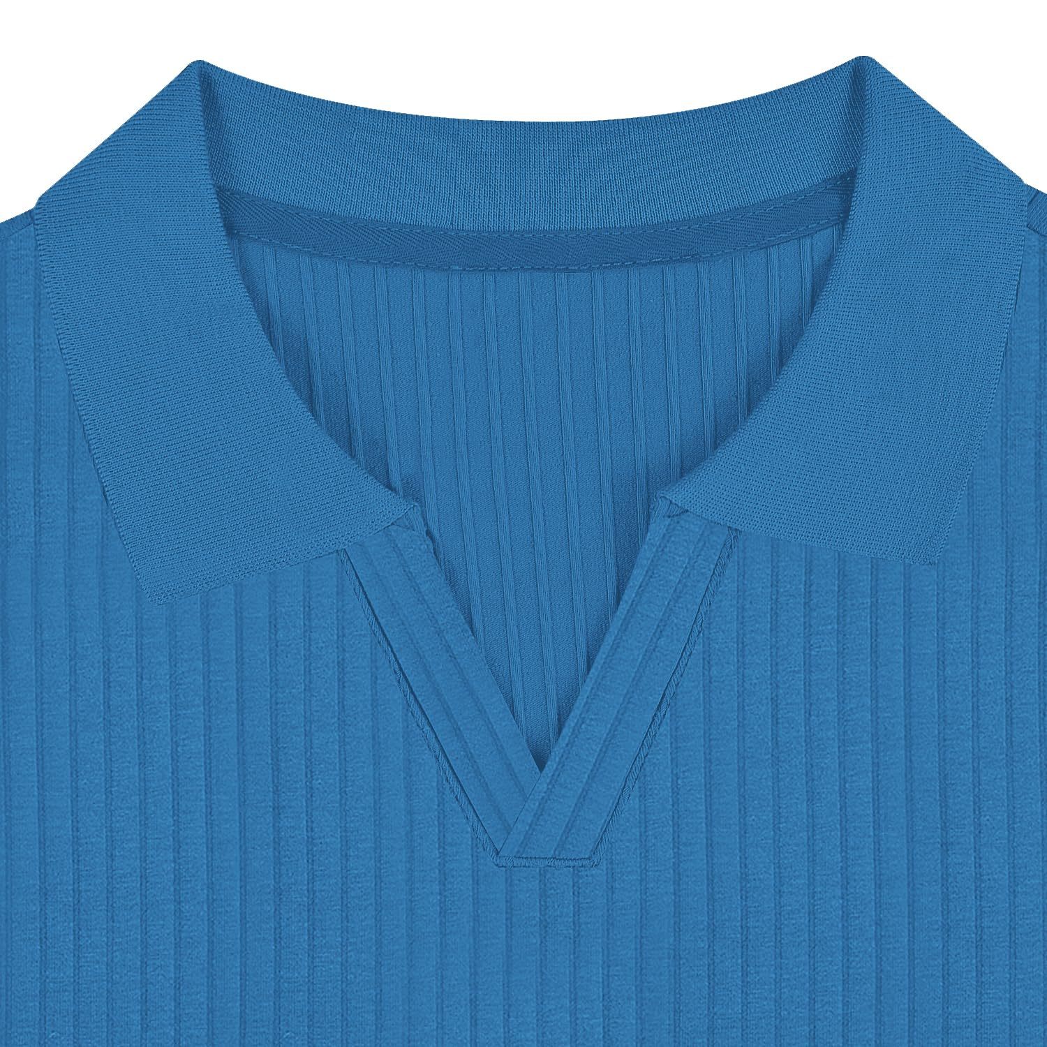 V Neck Polo Shirts Slim Fit Long Sleeve Golf T-Shirts Ribbed Knit Soft Tees