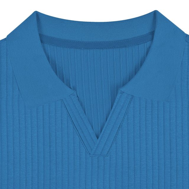 V Neck Polo Shirts Slim Fit Long Sleeve Golf T-Shirts Ribbed Knit Soft Tees