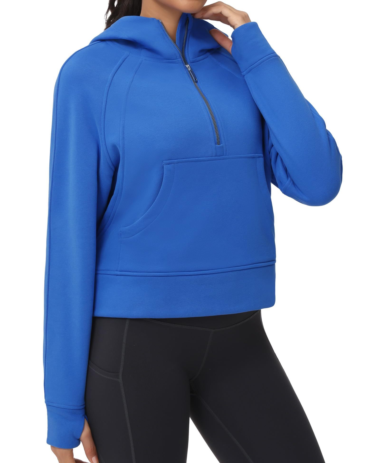 Womens' Hoodies Half Zip Long Sleeve Fleece Crop Pullover Sweatshirts with Pockets Thumb Hole