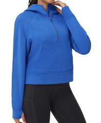 Womens' Hoodies Half Zip Long Sleeve Fleece Crop Pullover Sweatshirts with Pockets Thumb Hole