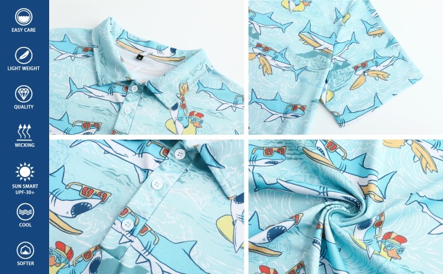 Funny Golf Shirt for Men Dry Fit Short Sleeve Print Men's Shark Golf Polo Shirt