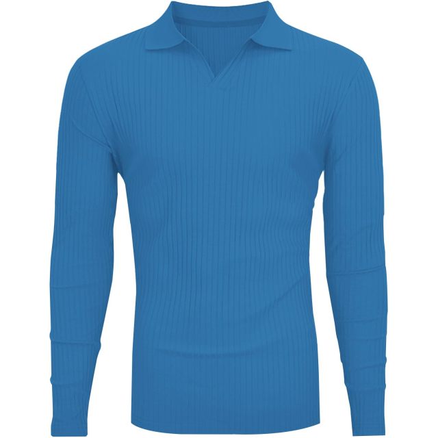 V Neck Polo Shirts Slim Fit Long Sleeve Golf T-Shirts Ribbed Knit Soft Tees
