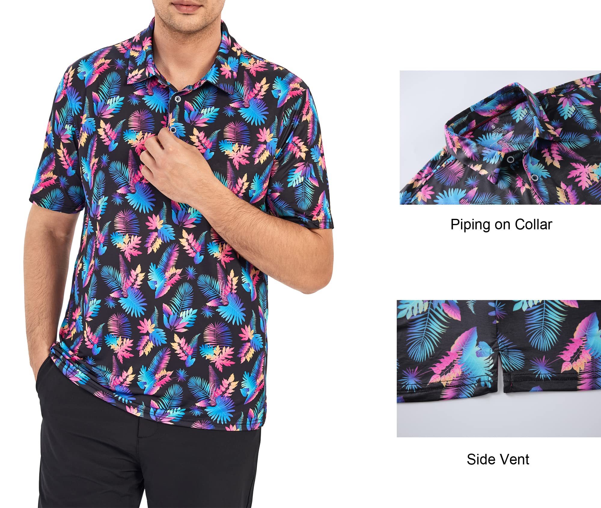 Men's Polo Shirt Moisture Wicking Quick-Dry Print Performance Golf Polo Shirts for Men