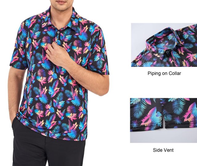 Men's Polo Shirt Moisture Wicking Quick-Dry Print Performance Golf Polo Shirts for Men