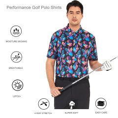 Men's Polo Shirt Moisture Wicking Quick-Dry Print Performance Golf Polo Shirts for Men