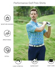 Polo Shirt Dry Fit Performance Short Sleeve Print Moisture Wicking Collared Golf Shirt