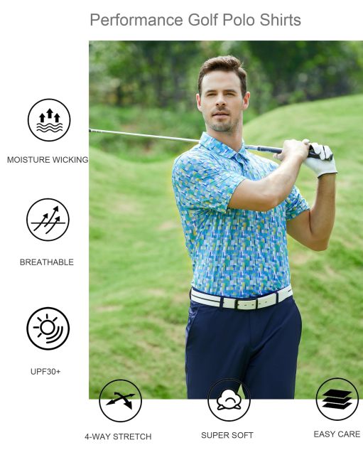 Polo Shirt Dry Fit Performance Short Sleeve Print Moisture Wicking Collared Golf Shirt