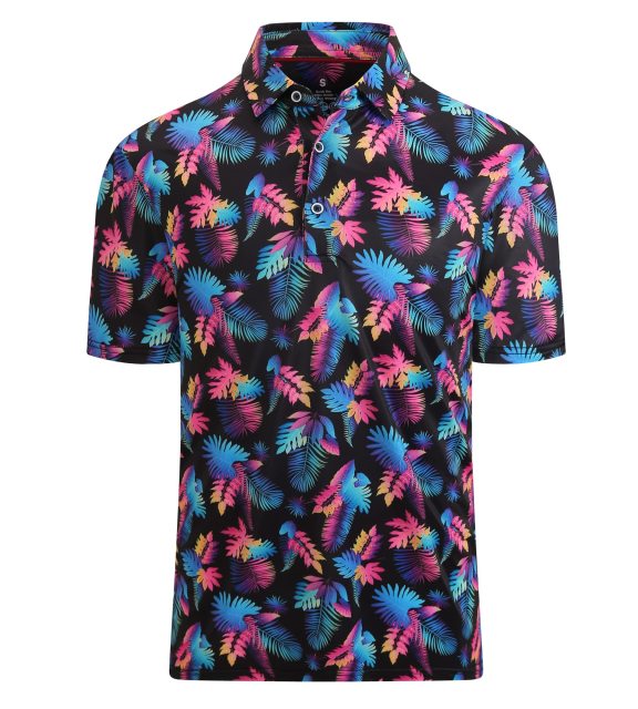 Men's Polo Shirt Moisture Wicking Quick-Dry Print Performance Golf Polo Shirts for Men