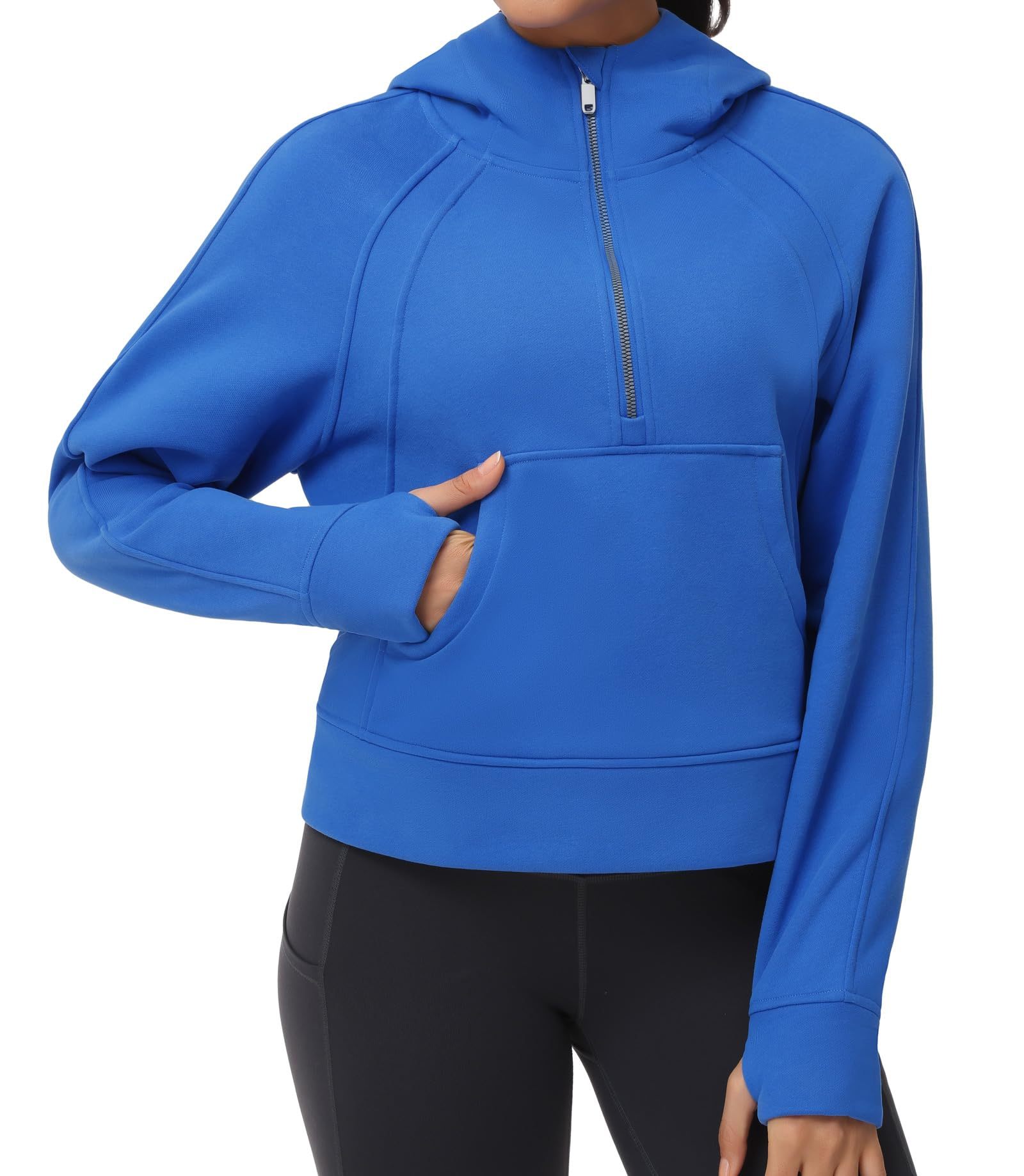 Womens' Hoodies Half Zip Long Sleeve Fleece Crop Pullover Sweatshirts with Pockets Thumb Hole
