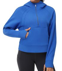 Womens' Hoodies Half Zip Long Sleeve Fleece Crop Pullover Sweatshirts with Pockets Thumb Hole