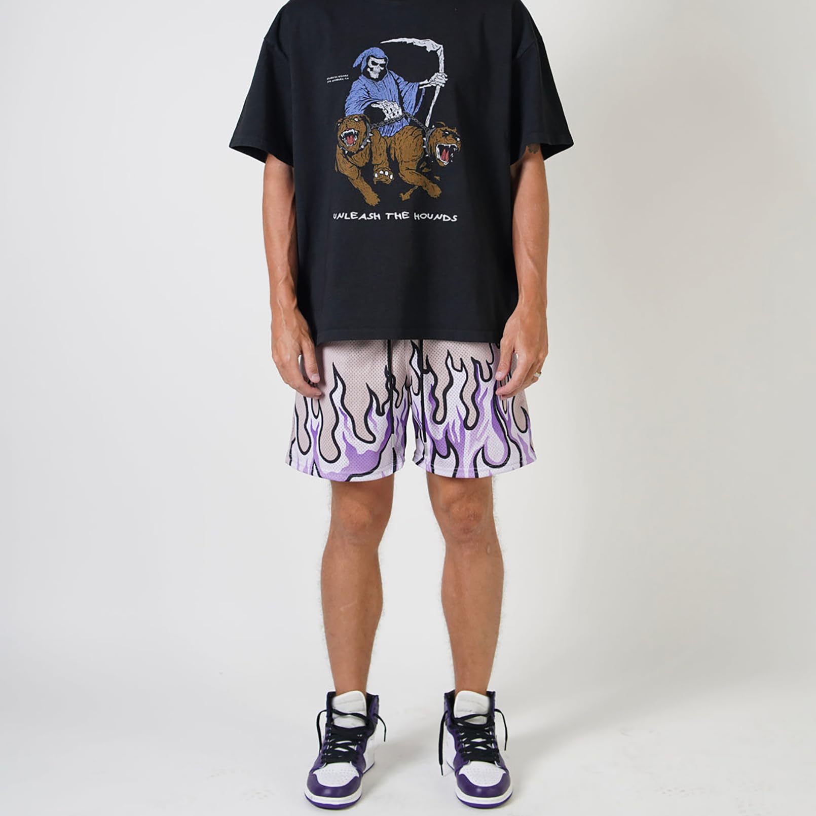 Men's Basketball Shorts Casual Workout Athletic Shorts Mesh Flame Graphic Print Running Short Pants