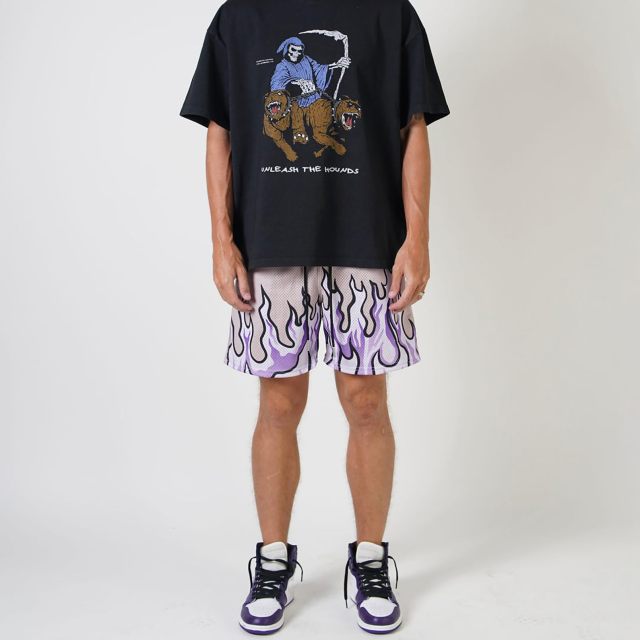 Men's Basketball Shorts Casual Workout Athletic Shorts Mesh Flame Graphic Print Running Short Pants