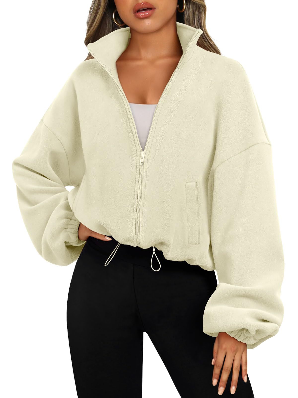 2024 Latest Womens Zip Up Hoodie Oversized Sweatshirt Long Sleeve Crop Sherpa Hoodie