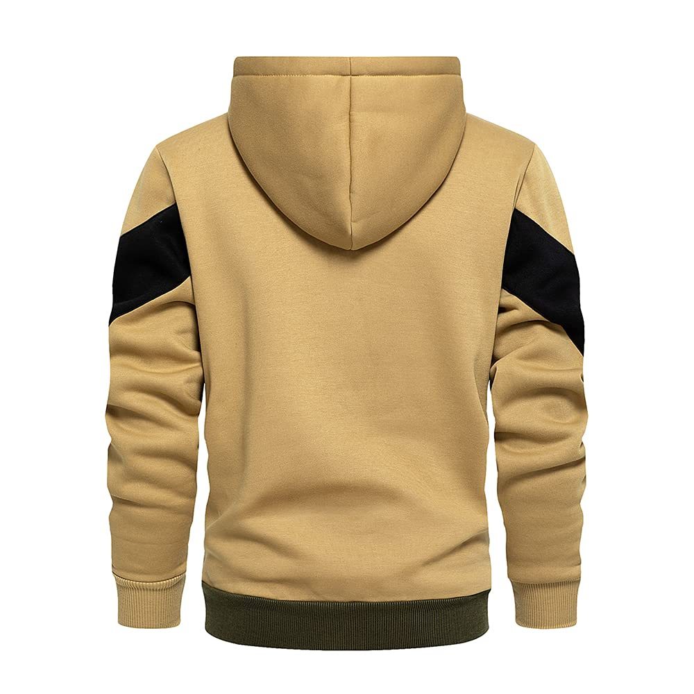 Slim Fit Long Sleeve Zip-up Fleece Hoodie Color Block Sweatshirt with Kanga Pocket