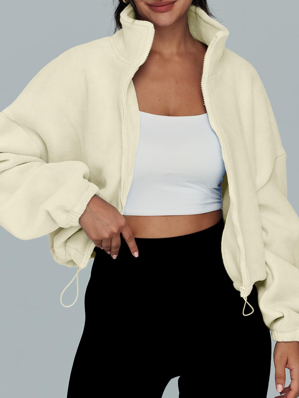 2024 Latest Womens Zip Up Hoodie Oversized Sweatshirt Long Sleeve Crop Sherpa Hoodie